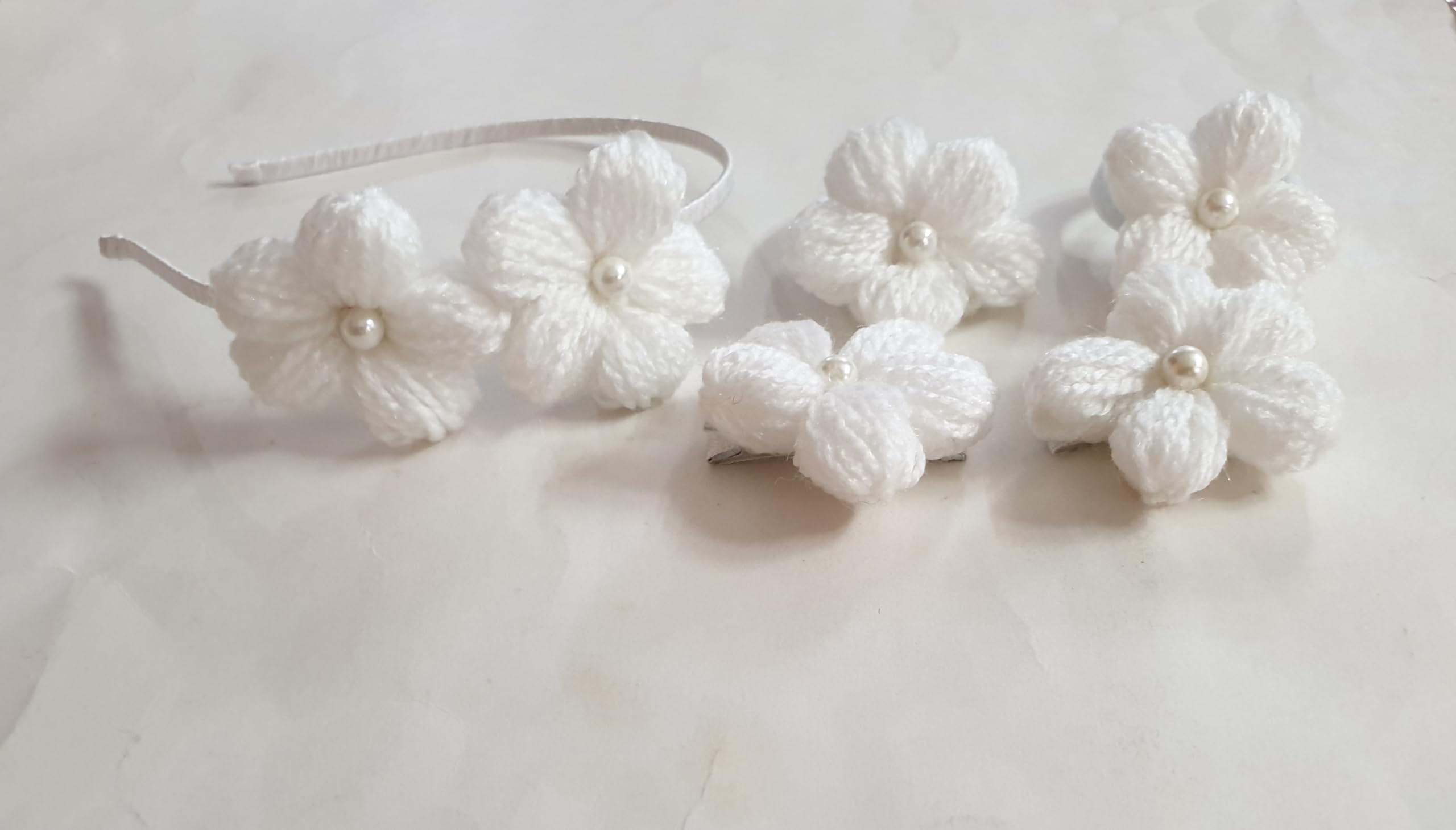 Belleza Crafting with Creativity Handmade White Color Flower Hair Accessories Set-5/ Flower Hairband,Hairclip,Ponytail Band/Combo Set for Girls(Pack of 5) (B0D25W5MHN) Amazon Price History, Amazon Price Tracker