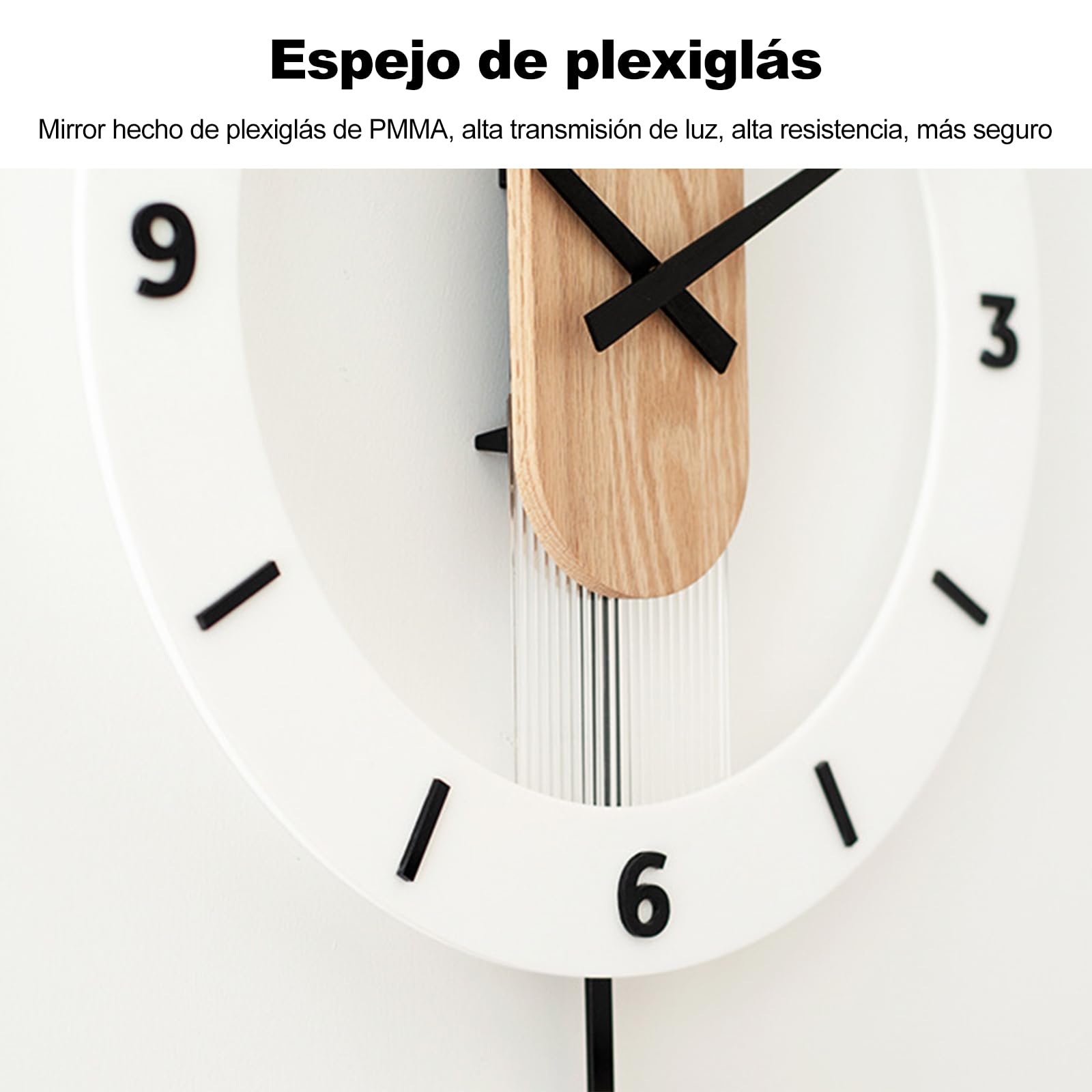 Ergocar Reloj De Swing De Madera, Colgante Numérico Mudo, Adecuado para Sala De Estar Decorativa, Cocina, Dormitorio, Oficina