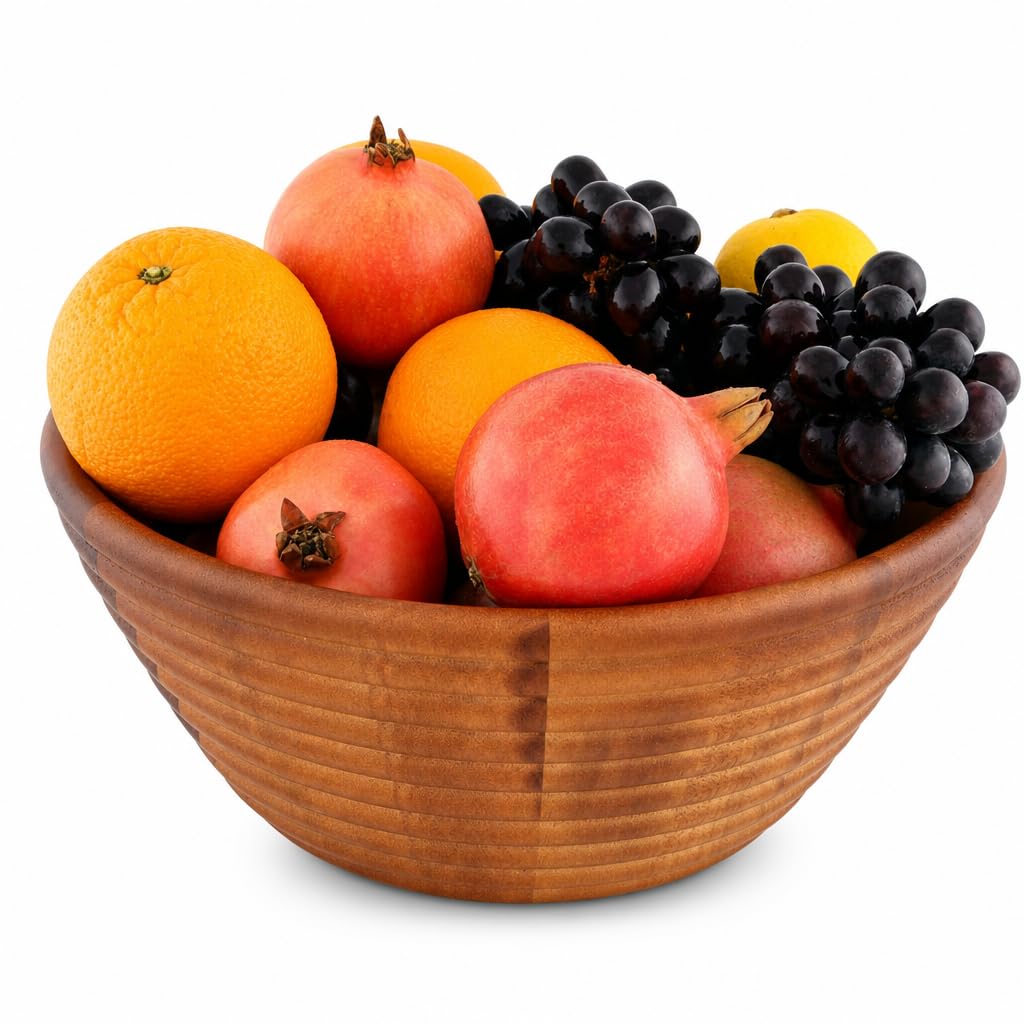 Arthur Court Ensaladera grande de madera de acacia estilo colmena, cuenco único para servir frutas, aperitivos y ensaladas, 5 pulgadas de alto x 12 pulgadas de diámetro