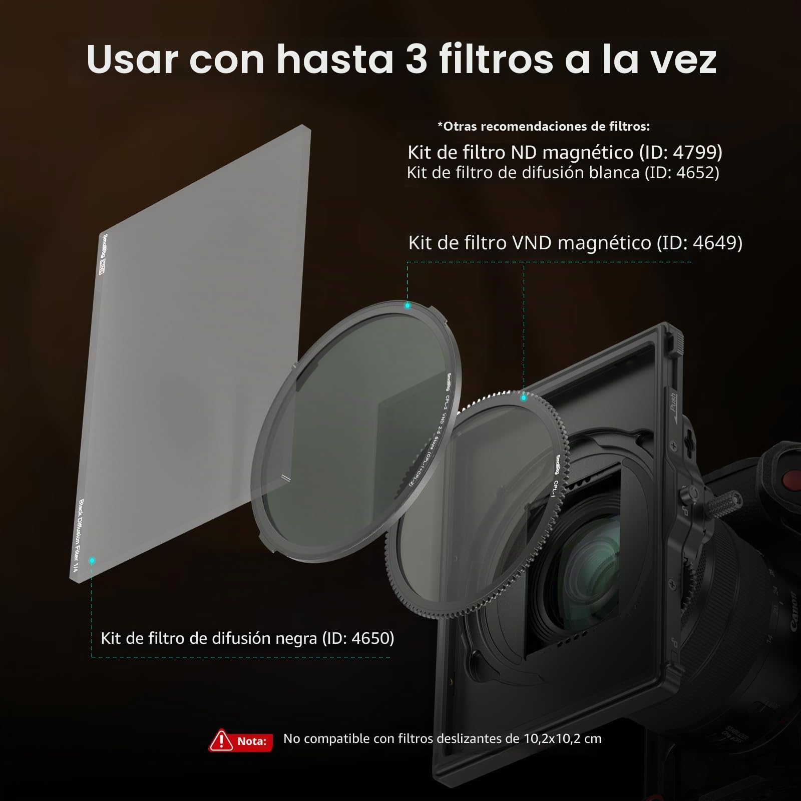 SMALLRIG Matte Box (Lite) de Liberación Rápida con Abrazadera Ajustable de 67 mm a 82 mm (2,6 a 3,2 Pulgadas), Diseño Compacto sin Viñeteado con Marco de Filtro de 4 x 5,65", Bandera Superior - 4409