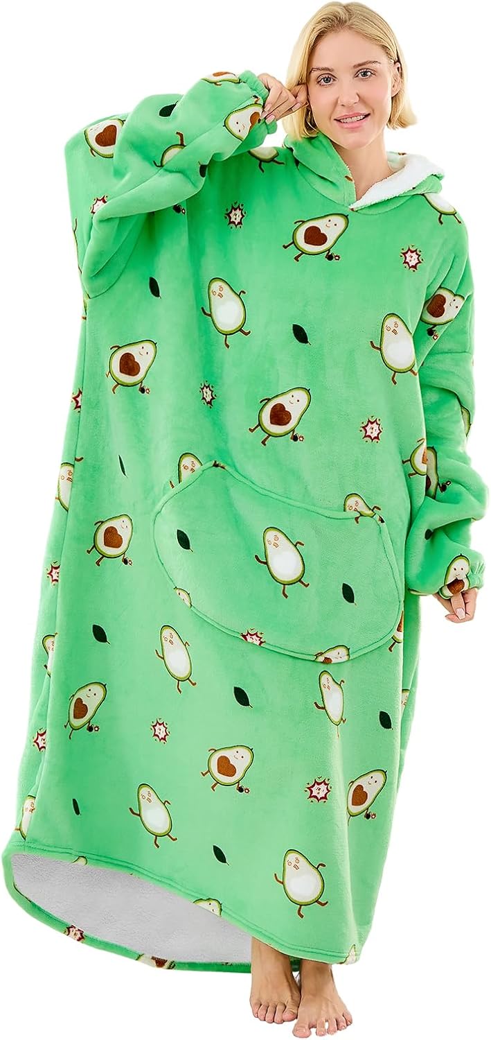 Moinlizy Wearable Blanket Hoodie, Long Thick Hooded Blanket Oversized for Adults Women Men with Pocket and Sleeves