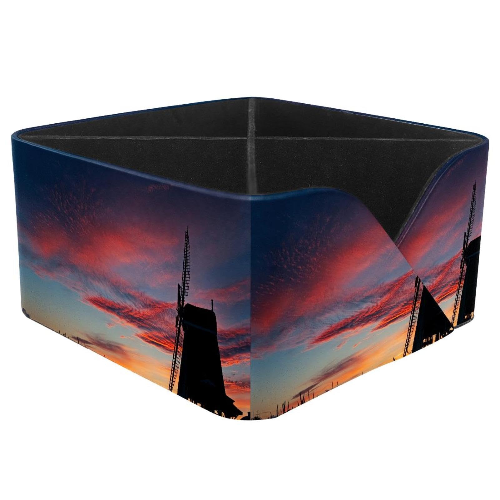 KengjuTesu Dutch Windmill at Sunset Desktop Organizer Pen Holder, Rectangular Pencil Cup for Office, Study and Makeup Stations