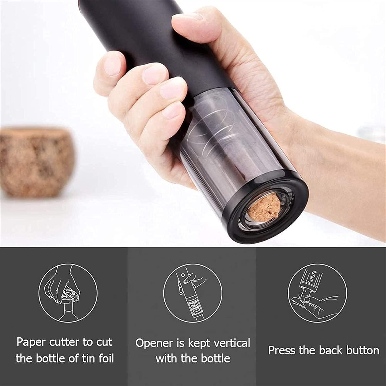 Electric Wine Bottle Opener Rechargeable Automatic Wine Openers Kit with USB Charging Cable Vacuum Stoppers Foil Cutter Gifts Set for Wine Loves,Father’s Day & Birthday Gift (Color : Black)
