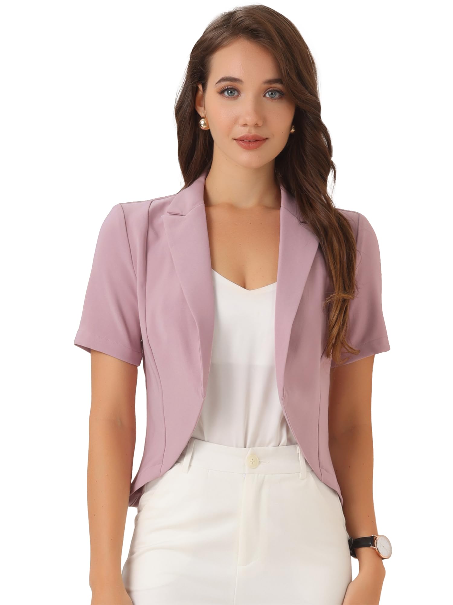 Allegra K Women's Cropped Blazer Short Sleeve Open Front Business Casual Lapel Work Office Blazer