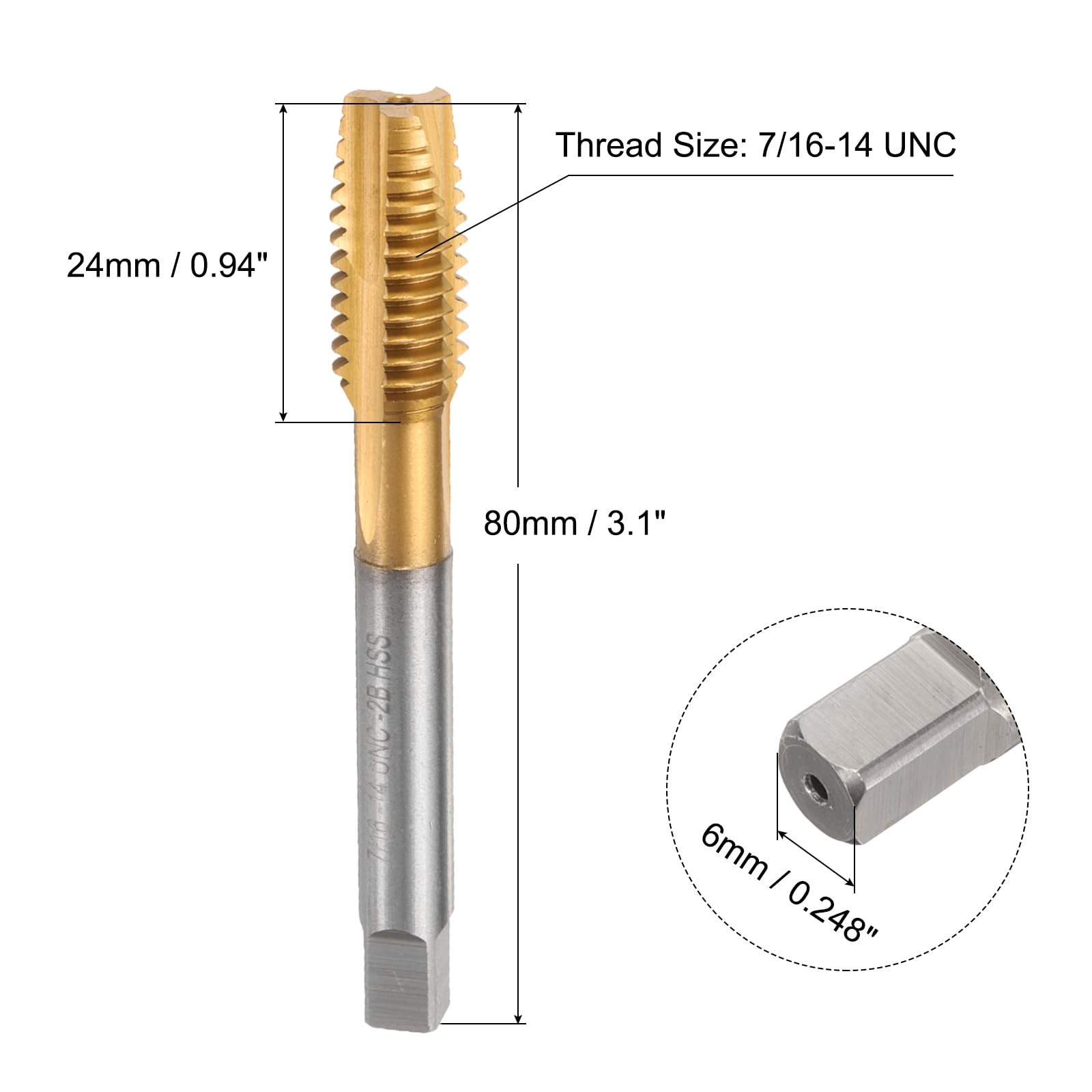 QUARKZMAN 7/16-14 UNC B2 Spirale Punto Filettatura Maschio, Maschio Filettatura Attrezzo Maschiatura, Titanio Rivestito 6542 Acciaio Ad Alta Velocità Macchina Maschi Maschiatura Bit
