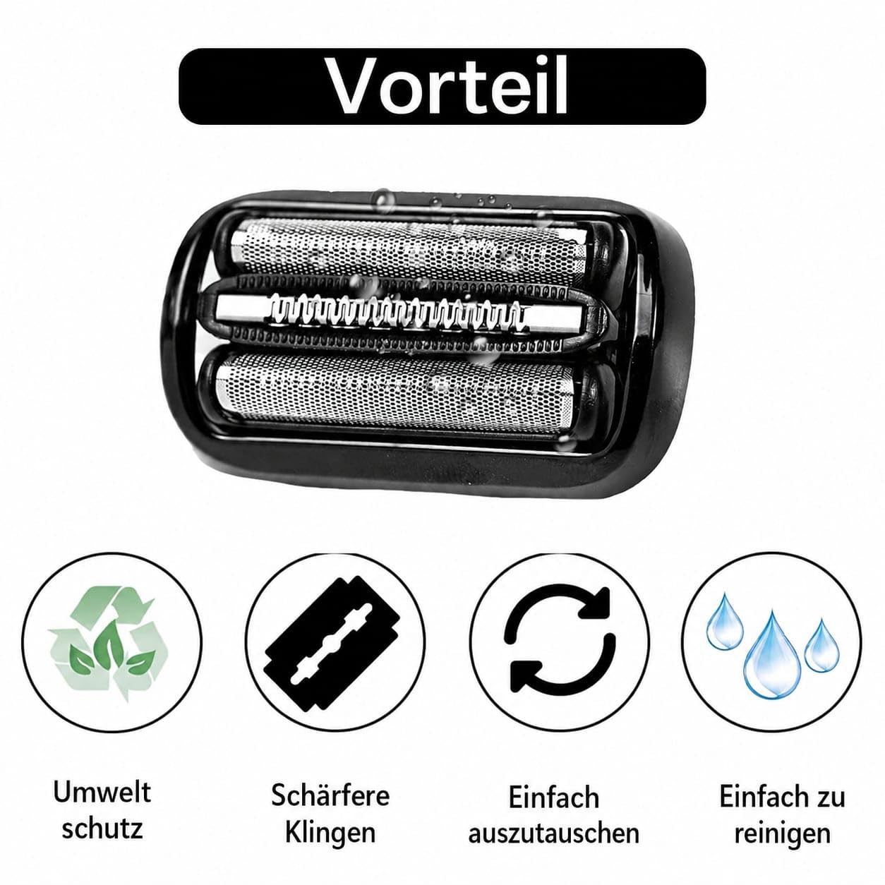 2 Stück 53B Scherkopf Kompatibel mit Braun Series 5, Scherkopf für Braun S5 S6 Rasierer Easy Clean, 53B Scherblatt Ersatzscherkopf für Series 5 Rasierer Zubehör (Schwarz)