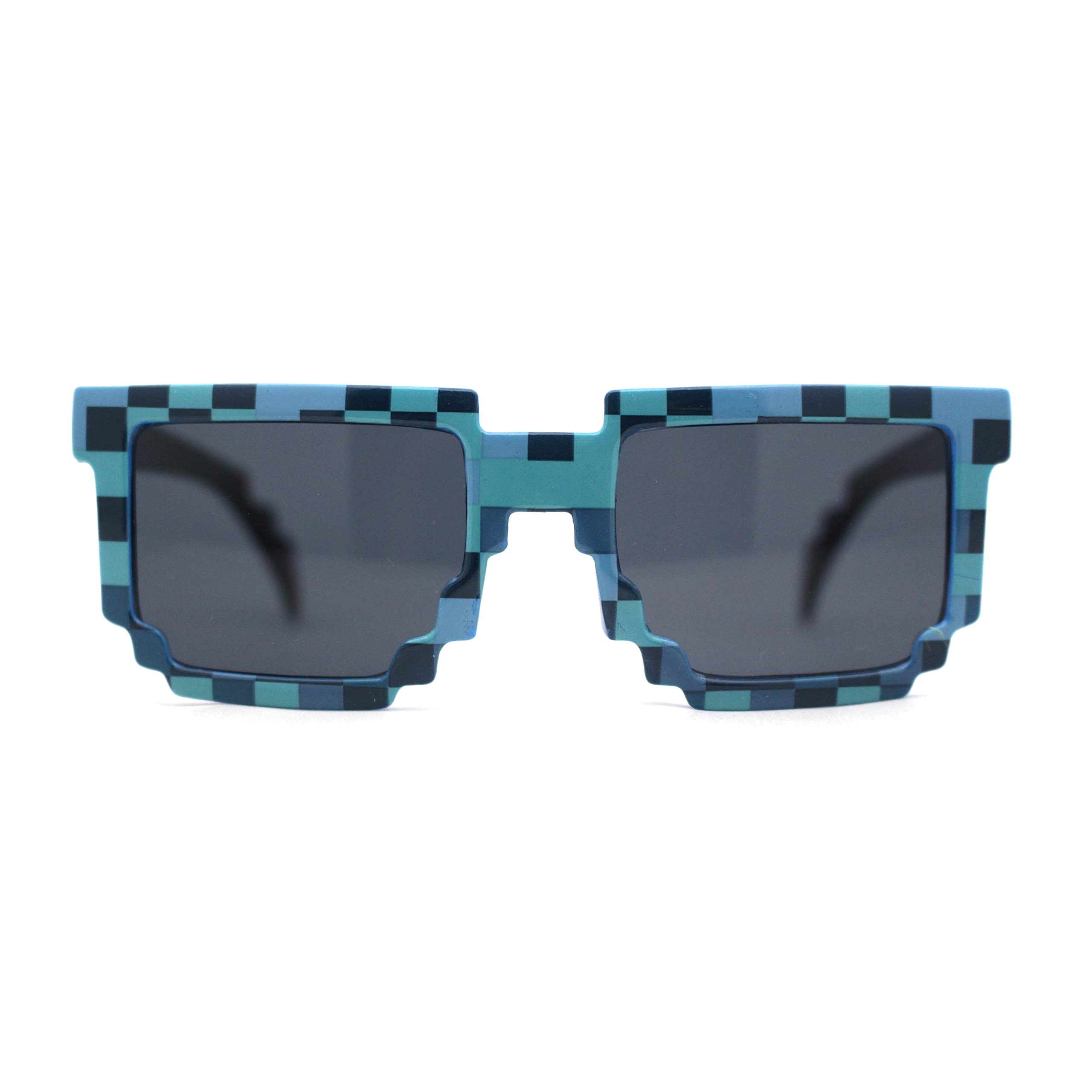 SA106 Boys Kid Size 8-bit Pixel Horn Rim Gamer Plastic Sunglasses Blue Black