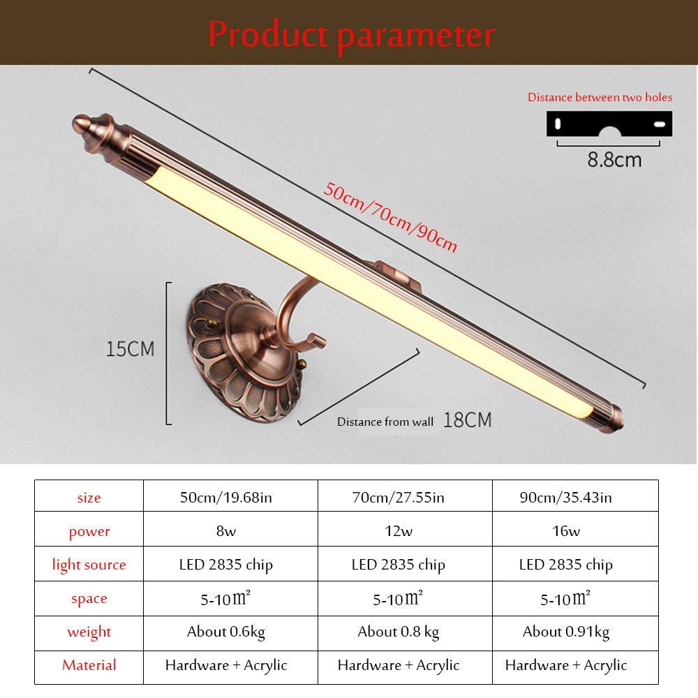 Badezimmerleuchte, Retro, Spiegellampe, LED, Vintage, Badezimmerbeleuchtung, Wandleuchten aus Bronze, Dekoration für Schrank,