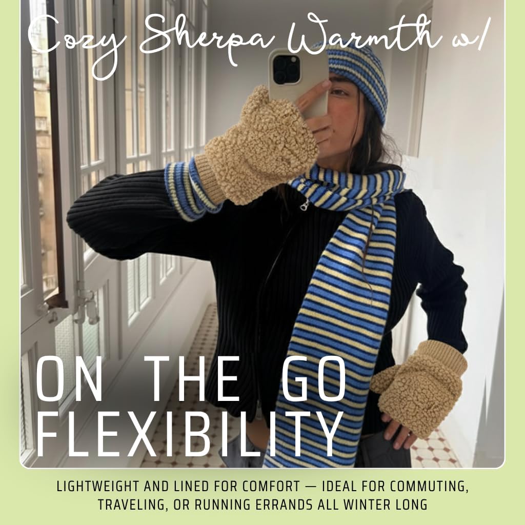 Funky Junque Faux Fur Flip Mittens Womens Warm Convertible Fingerless Gloves - Image 7