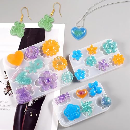 Miniatura 8 de FineInno 3 moldes de resina con clip de flores, molde de fundición de silicona con 10 piezas de horquilla de metal para resina epoxi, pasadores,