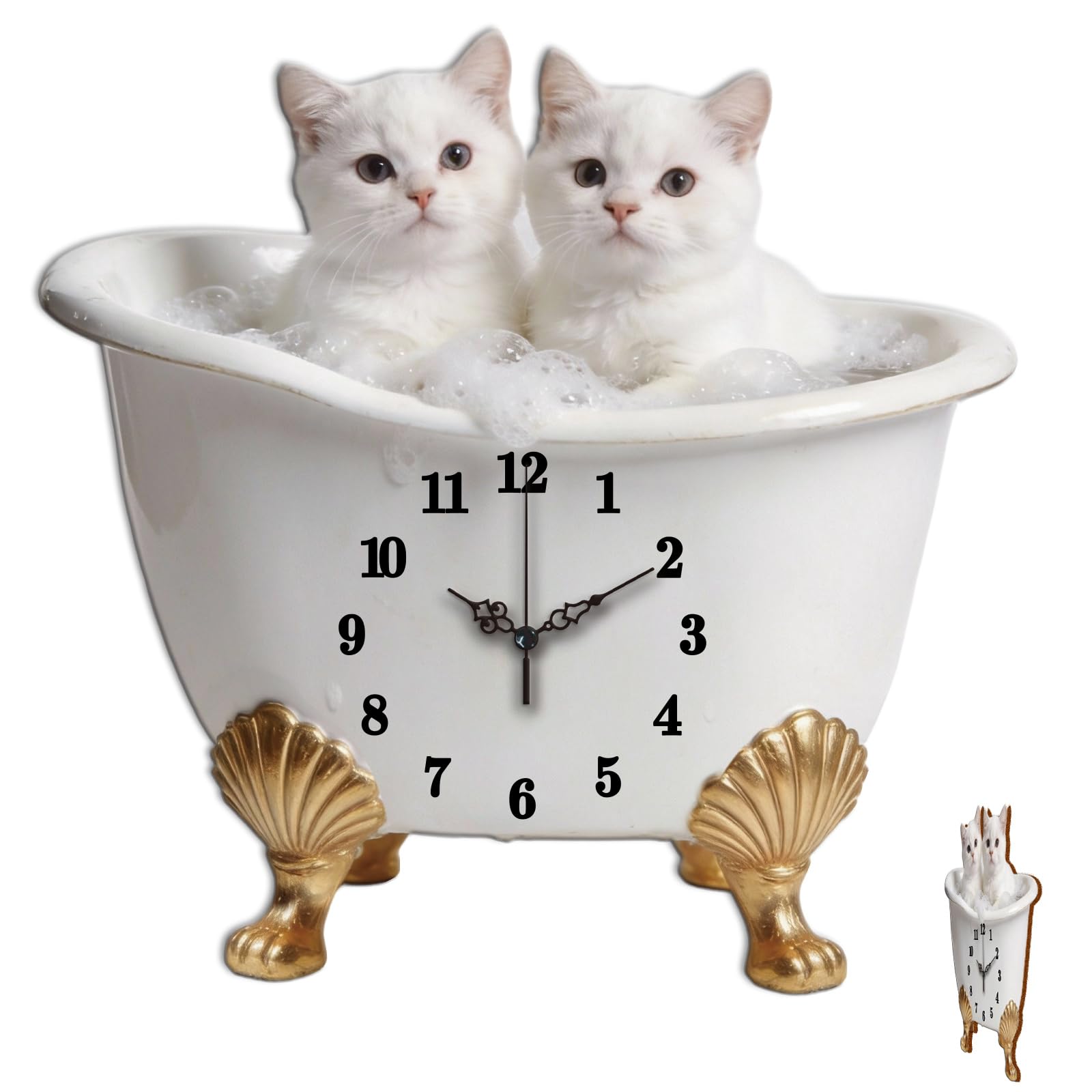 CONCHLERY Bathtub Cat Pattern Irregular Flat Printing Wall Clock Silent Non Ticking Decorative Clock, for Home Office Living Room Bedroom Kitchen Decor 12.99x12.83 Inch