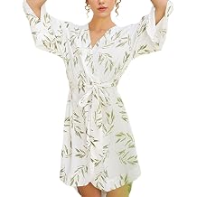 Womens Summer Robe Printed Casual Short Bathrobe Soft Sleepwear with 3/4 Sleeve