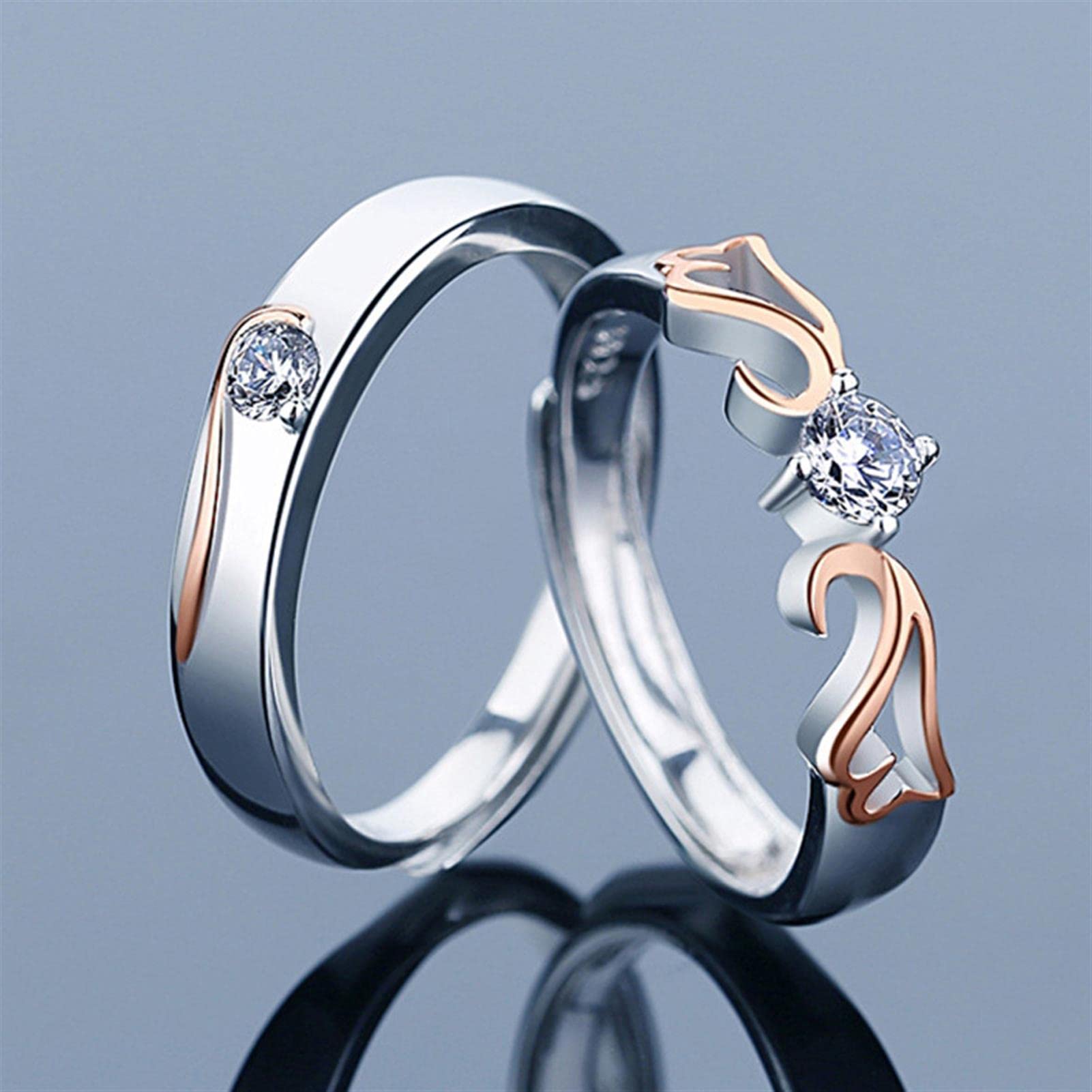 Einfache Paar Ring S925 Sterling Silber Einstellbare Ehering mit Zirkonia Geburtstag Muttertag Frauen