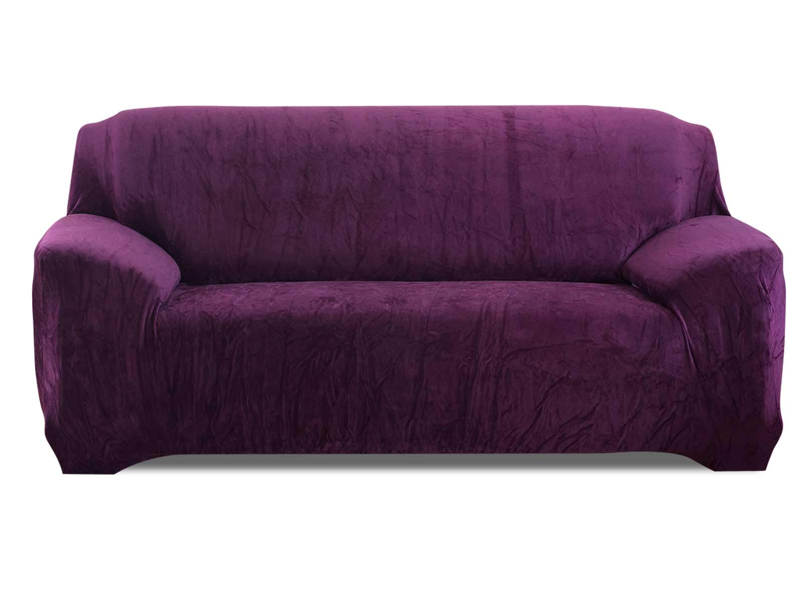 Sofabezug 2 Sitzer Stretch Sofaschutz Elastische Sofabezüge Korallenvlies Sofa Überzug Antirutsch Sofaüberwürfe für Wohnzimmer Hund Haustier (2 Sitzer, Lila)