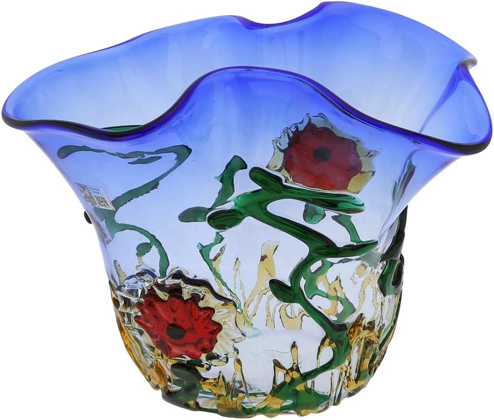 Glass Of Venice Murano Glass Abstract Flower Vase - Blue