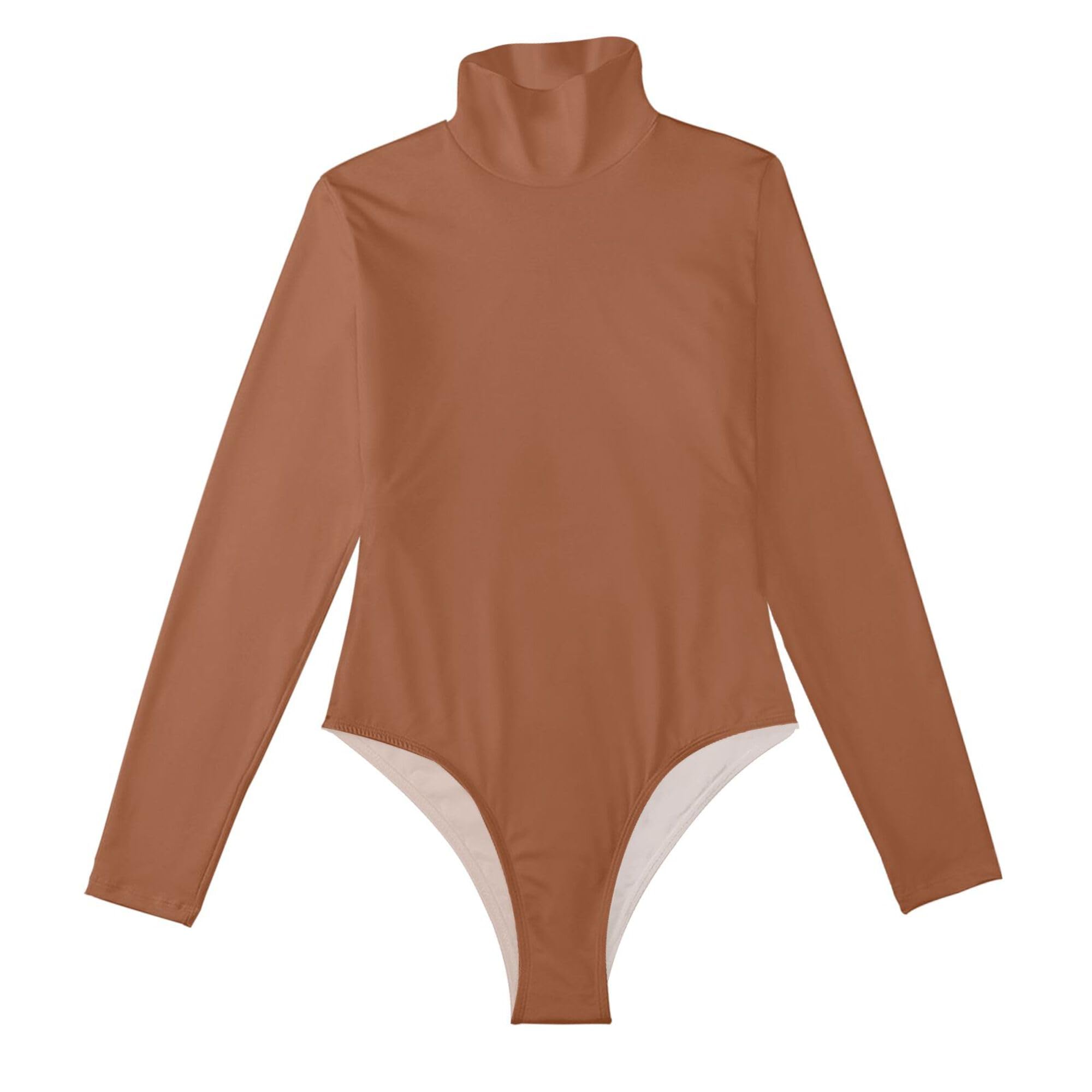 Terracotta Solid Color Pure Plain long sleeve Bodysuit Long