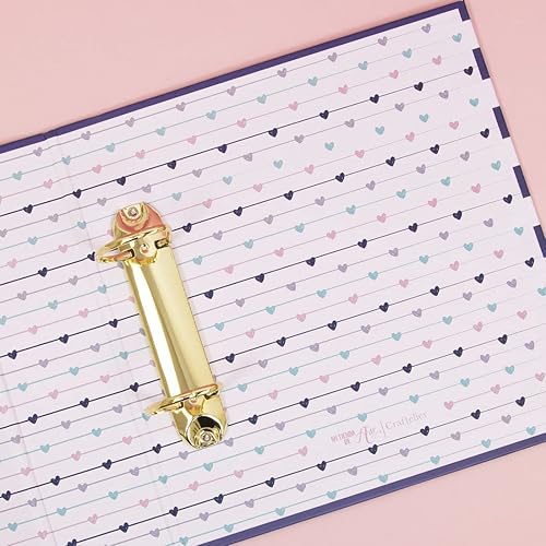 Miniatura 3 de Craftelier - Álbum de cartón forrado con patrón de rayas (6" x 8") Sistema de 2 anillos en D metálicos dorados Cubiertas duras y resistentes