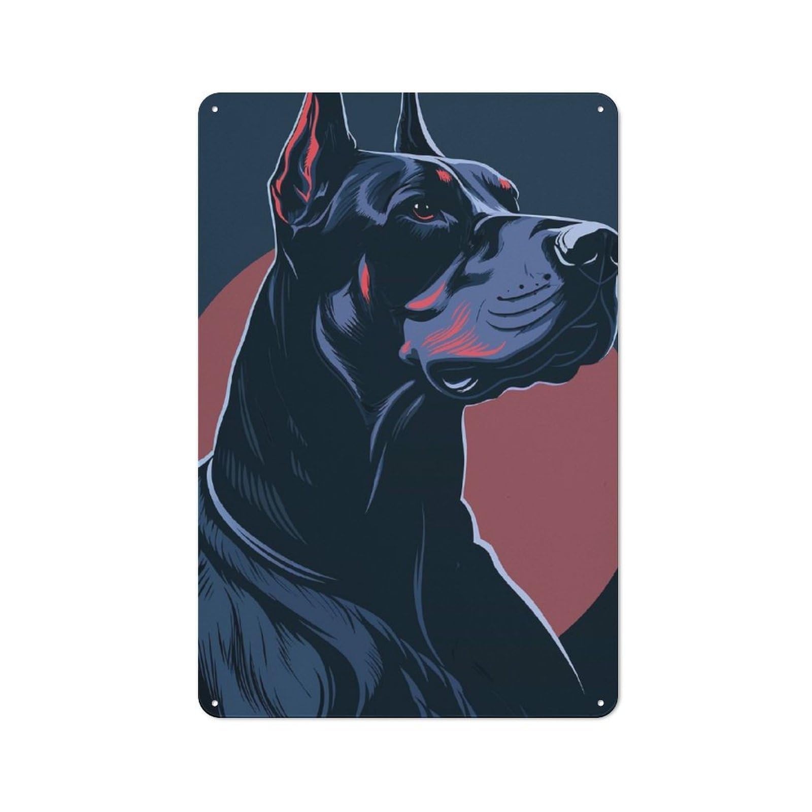 Junmoney Doberman Pinscher Portrait Illustration Tin Wall Plaque 30X20cm With For Living Room Or Hallway, For Garage, Workshop And Man Cave Decoration