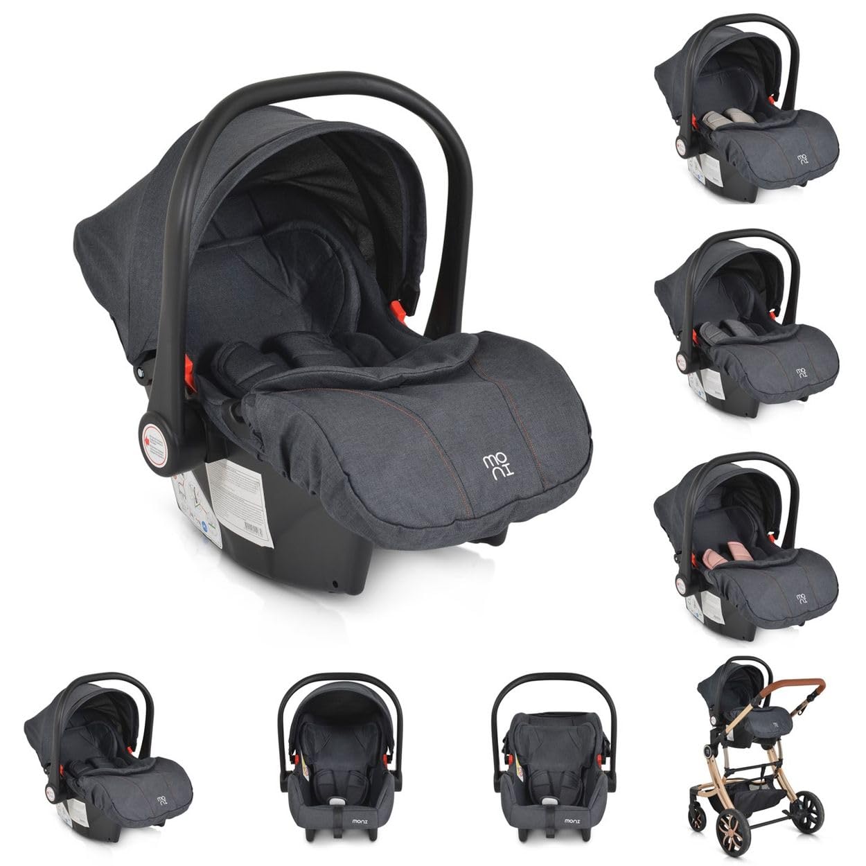 Moni silla de coche kids Trio i-Size (40-87cm) adaptador cubrepiés cojín blando, colores:negro