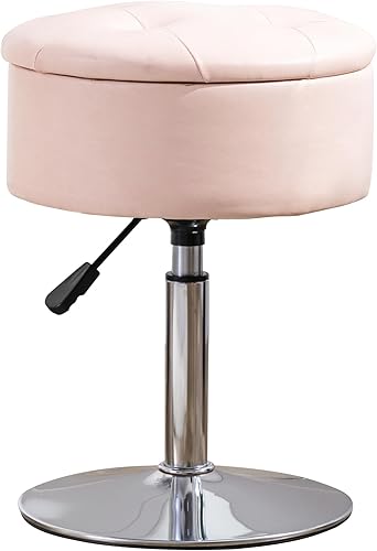 Miniatura 7 de LUE BONA Taburete giratorio de 360° para sala de maquillaje, taburete de altura ajustable para tocador con almacenamiento, pequeño cuero sintético