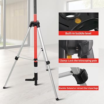 12 Ft+1.7Ft/3.6M+0.6M Professional Laser Level Pole with Tripod, Adjustable Telescoping Pole for Leveling Tools, Multi-functional Fine-tuning Bracket with 1/4 and 5/8 Thread Adapters, Includes Bag