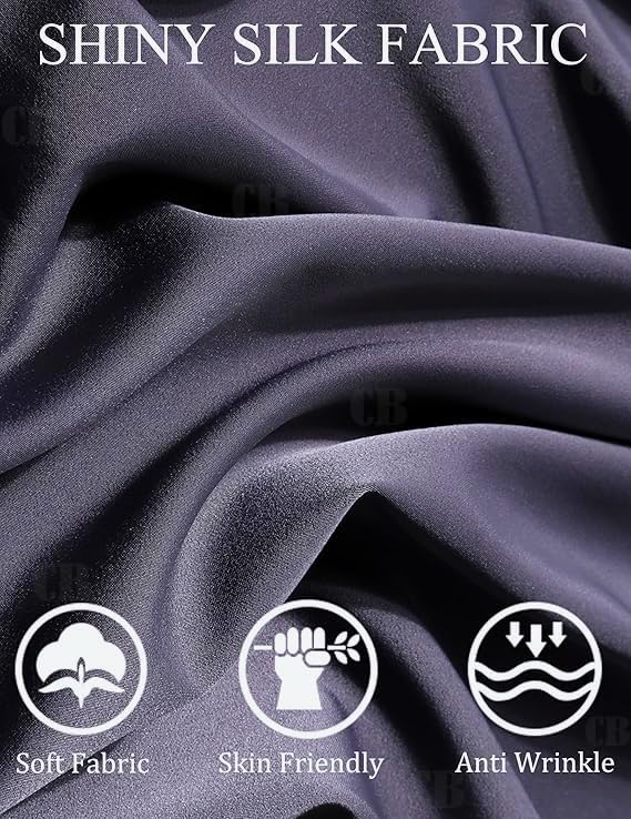 Image of CB-COLEBROOK Men Luxury Satin Silk Dress Shirt - Long Sleeve, Satin, Shiny Button Down, Prom, Wedding Party Shirt