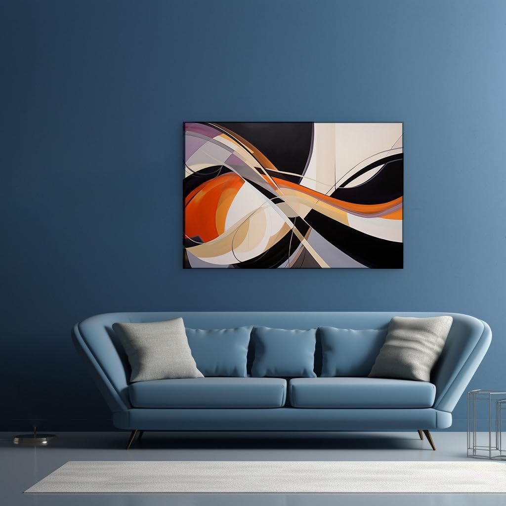 Canvas for Living room. Weaving Motion and Emotion in Black, White, and Orange, 27 x 18 inch Canvas Wall Art - Ready to Hang