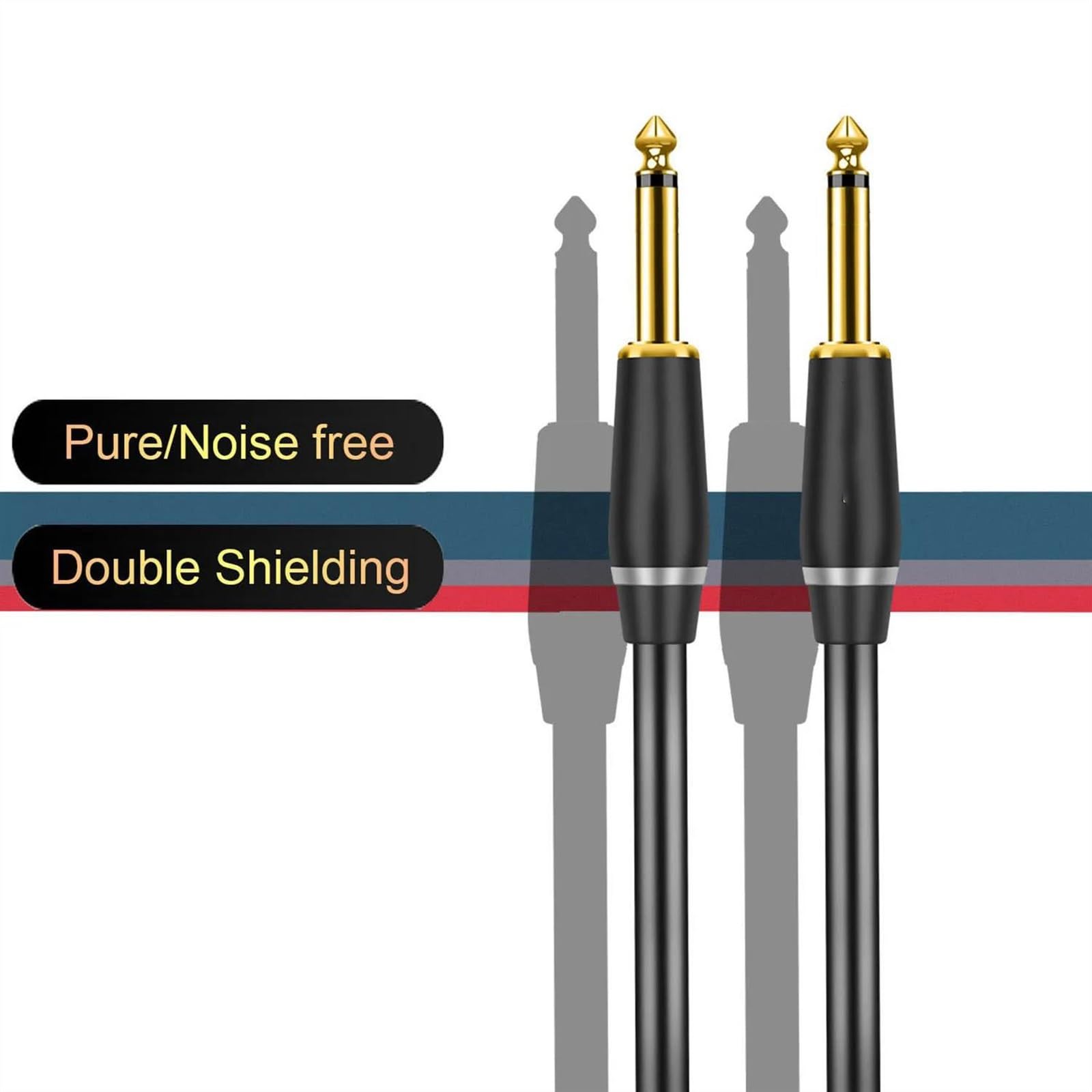 TSTS Zusätzliches Audiokabel 1/4 Zoll TS Instrumentenkabel, Männlich, Mono-Audiokabel, 6,35 Mm, Unsymmetrisches Kabel Für E-Gitarre, Bass, Keyboard, Mixer(Pack of 2,10m)