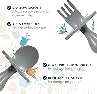 Vista 11 de Elli&Nooli Silicone Baby Utensils Set - 2 Count, Yellow - Star-Shaped Choke Guards for Constructive Eating - Spoon & Fork for Self Feeding