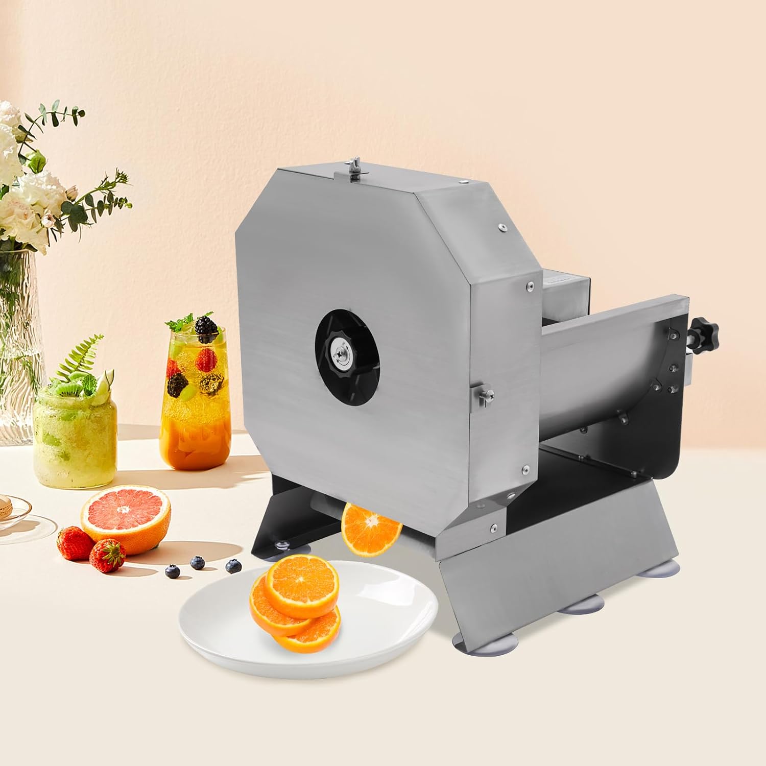 Commercial Electric Vegetable Slicer, 0-0.5"(0-13mm) Thickness Adjustable, Convertible to Manual, Stainless Steel Food Cutter Slicing Machine for Canteens, Restaurants, and Fruit Tea Stores