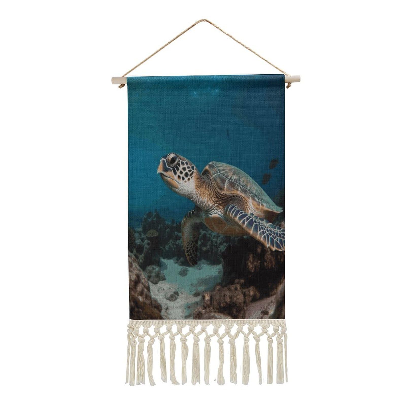 Adfgyerh Style Sea Turtle Tapestry With Tassels Cotton And Linen Hanging Posters, Wall Art For Travel Gift, Wall Tapestry For Office Home Decor Bedroom Living Room Decor