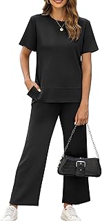 Women's 2 Piece Lounge Set Fashion Travel Outfits Vacation Tracksuit Comfy Wide Leg Airport Loungewear S-3XL