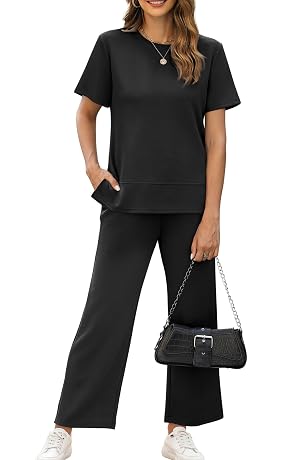 XIEERDUO Womens 2 Piece Lounge Set Fashion Travel Outfits Vacation Tracksuit Comfy Wide Leg Airport Loungewear S-3XL