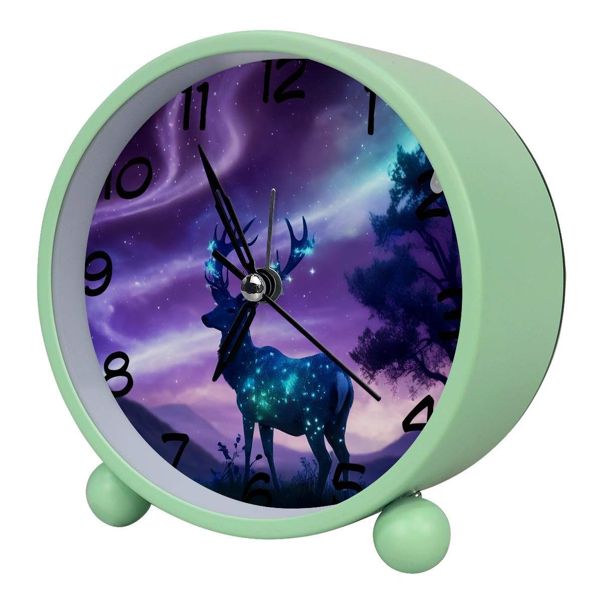 Luoweisi Analog Alarm Clock Starry Forest Deer, Silent Non-Ticking with Night Light, Battery Operated, Round Desk Alarm Clock for Office, Bedroom, Elderly, Adults, Children, Student Gifts