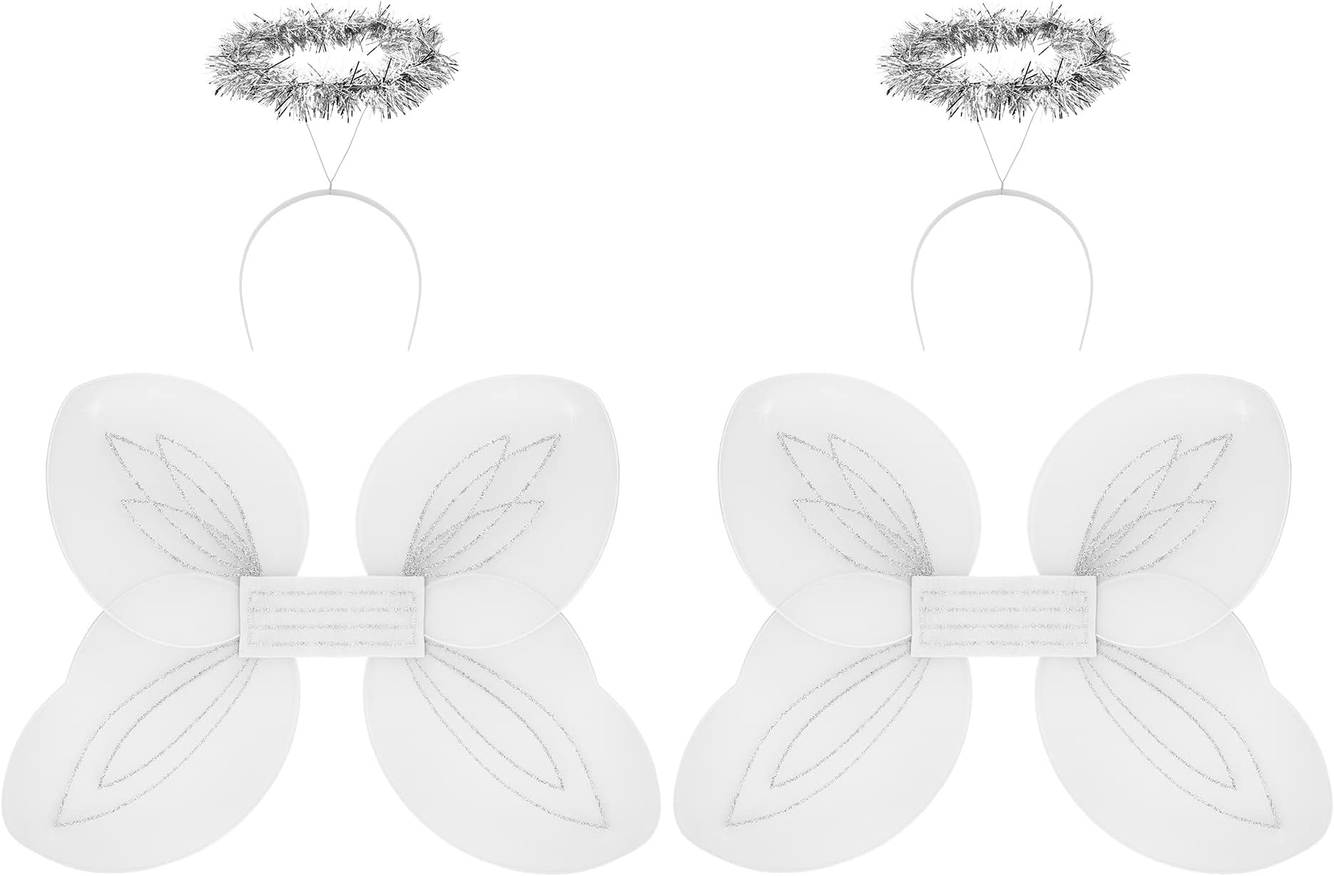 Darware Angel Wings and Halo Sets (2 Sets); Dress up Costumes for Christmas Pageants, Halloween, Creative Play and More White, Silver