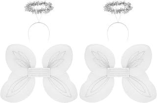 Darware Angel Wings and Halo Sets (2-Pack); Dress up Costumes for Christmas Pageants, Halloween, Creative Play and More White, Silver