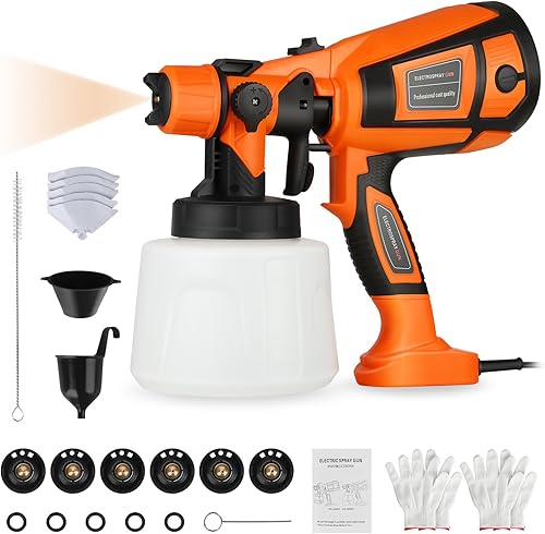 Miniatura 1 de RVGIVE Pulverizador de pintura, pistola de pulverización HVLP de 700 W, kit completo de pulverización de pintura con 6 boquillas de latón de