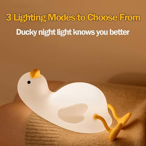 Miniatura 4 de Luz nocturna para niños, bonita luz de pato plano y blando, lámpara de silicona con animales Kawaii para niños y niñas, luz nocturna LED para