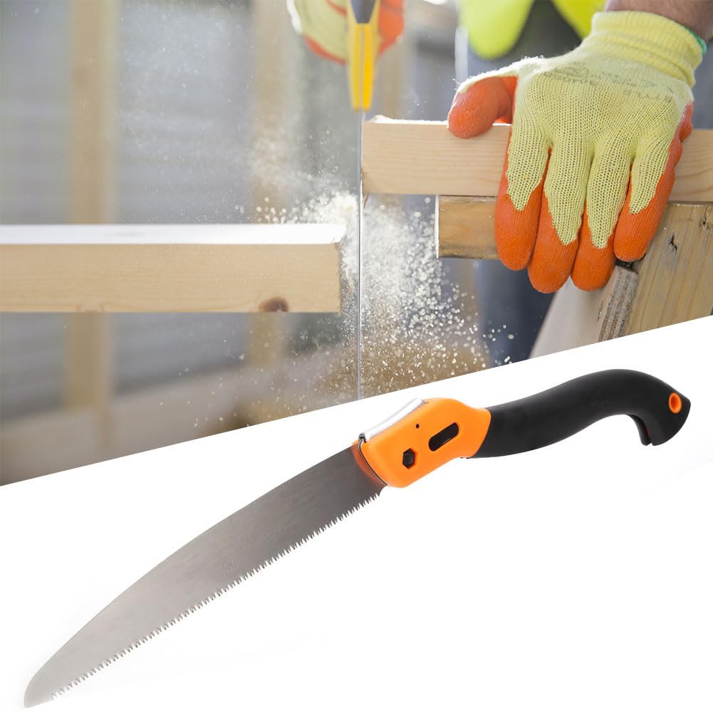 Piła składana do cięcia drewna 250 mm - Piła ręczna stalowa SK5 z blokadą zabezpieczającą i ergonomicznym uchwytem - Profesjonalne narzędzie stolarskie do ręcznej obróbki drewna i