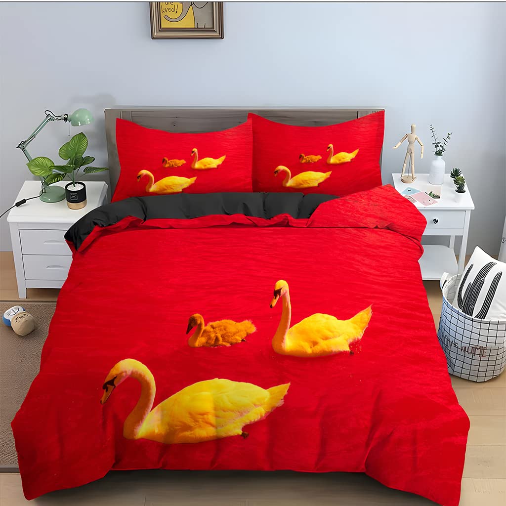 Housse de couette 160x200 cygne rouge pour chambre de fille et garçon
