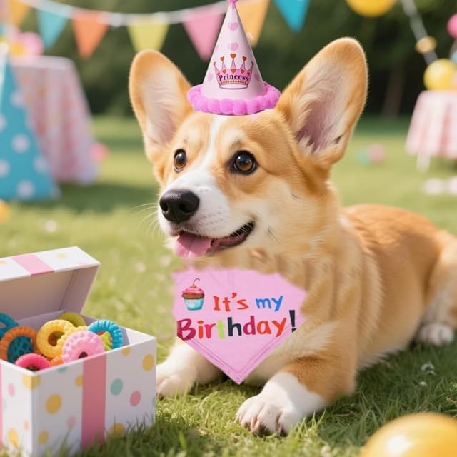 Foto 2 de 8 de Gorro de Cumpleaños para Perro,Fiestas cumpleaños Mascotas,Bufanda Triangular Perro,Sombrero…