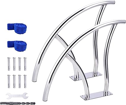 Set of 2 Pool Handrails for Inground Pool 30" x 30", 304 Stainless Steel Rustproof Pool Rails, Heavy Duty Load Capacity with Blue Grip Covers & Mounting Accessories