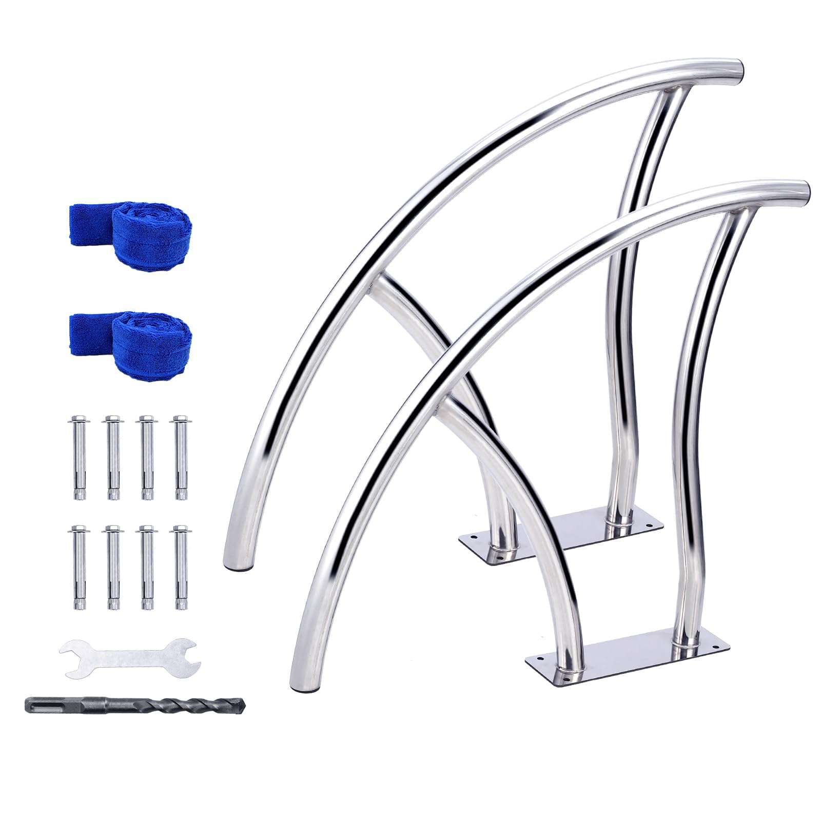 Aptliton Swimming Pool Handrail 304 Stainless Steel, Rust-Proof Pool Safety Railing with Base Plate, Inground Pool Grab Rail for Steps Entry, Hotel Spa Hand Rail (Silver)