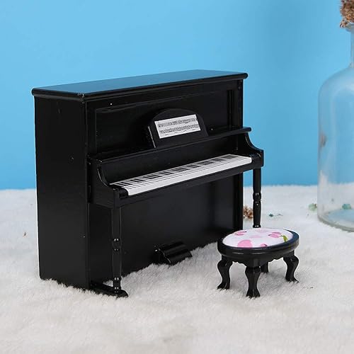 Miniatura 6 de Keenso Mini piano vertical 112, piano de casa de muñecas en miniatura con taburete, casa de muñecas, mini piano, modelo de muebles de juguete, color