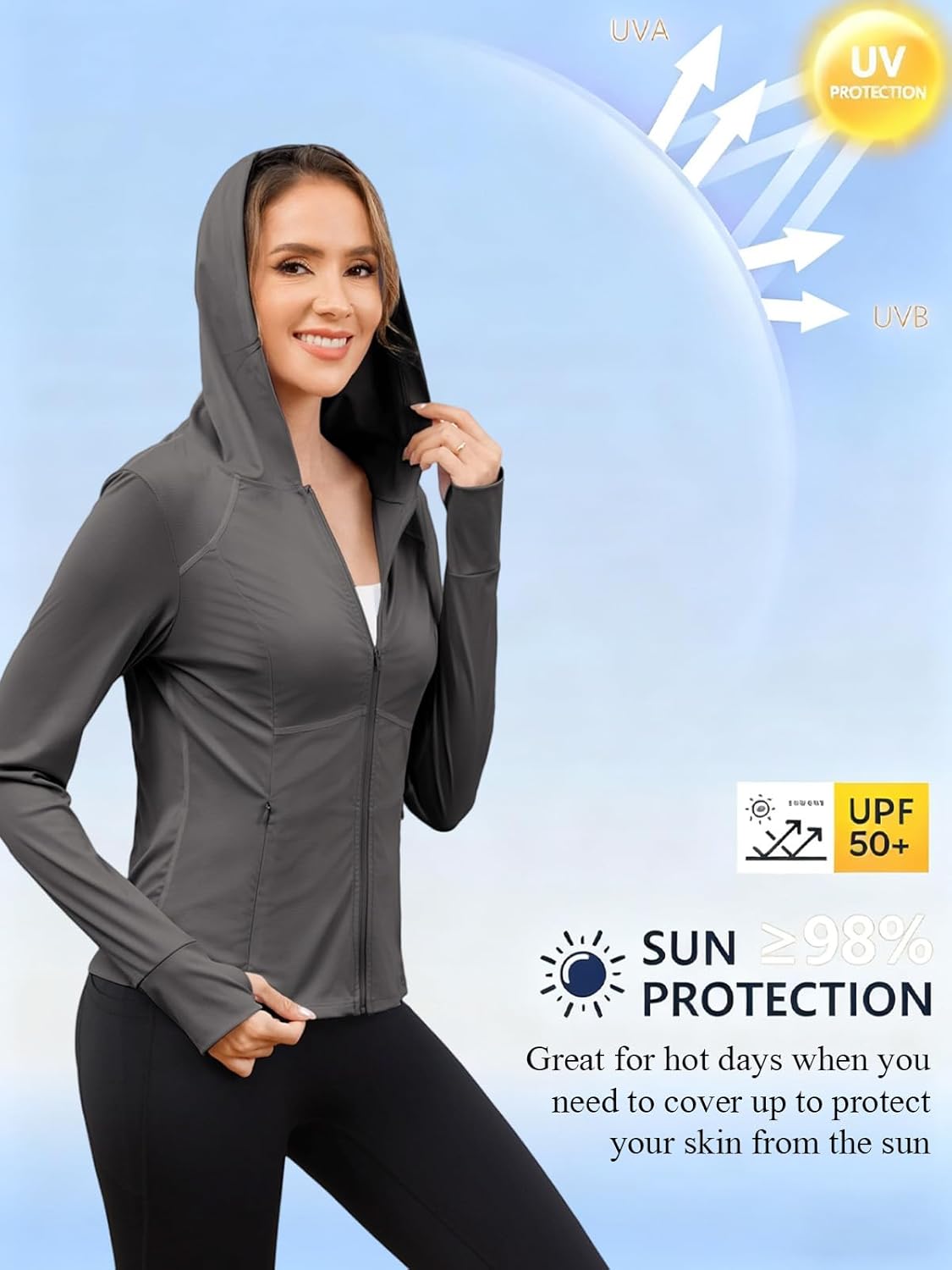 Auxo Women's Workout Jackets UPF 50+ Sun Protection Hoodie Jacket Lightweight Zip Up Long Sleeve Athletic Shirts with Pockets