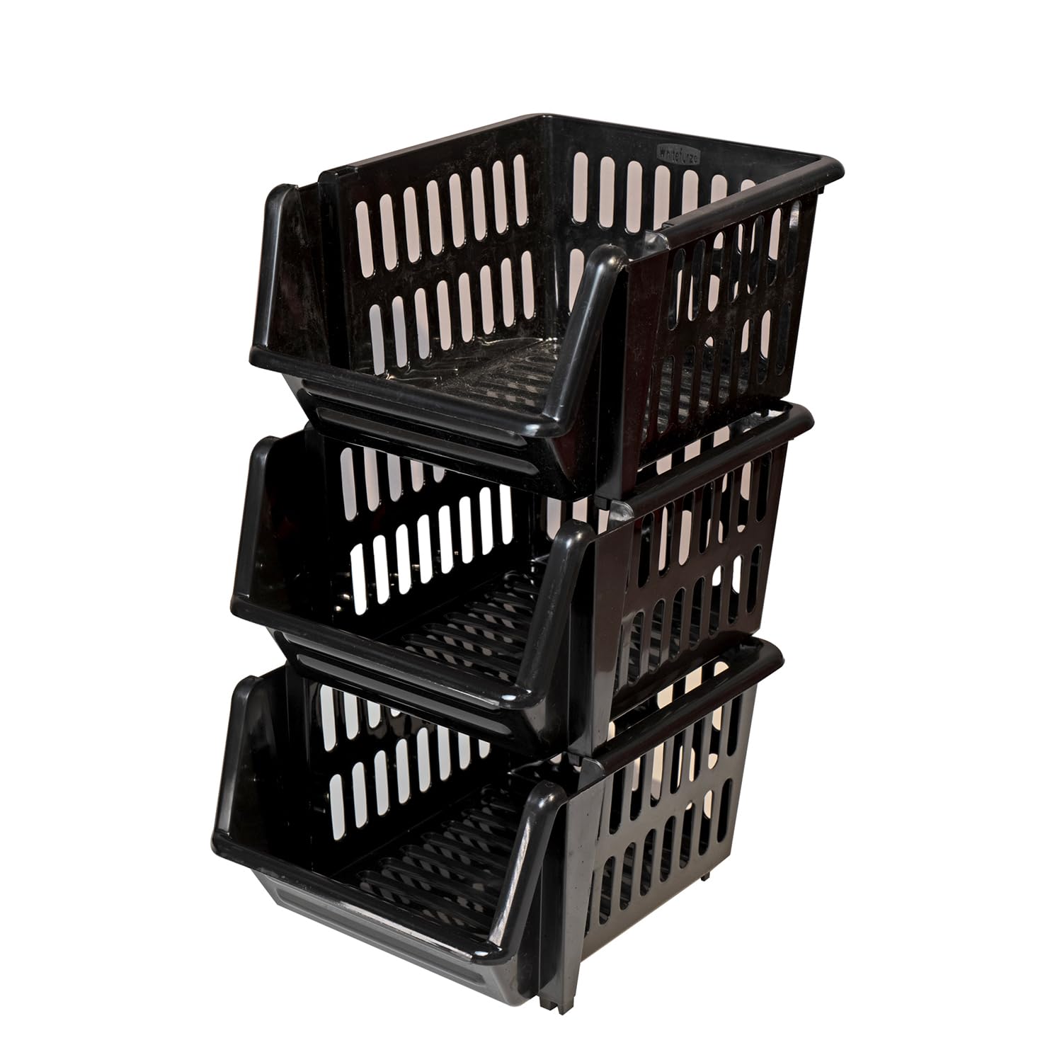 Vr7 Black 18Cm Stacking Baskets Storage Veg Rack Set Of 3