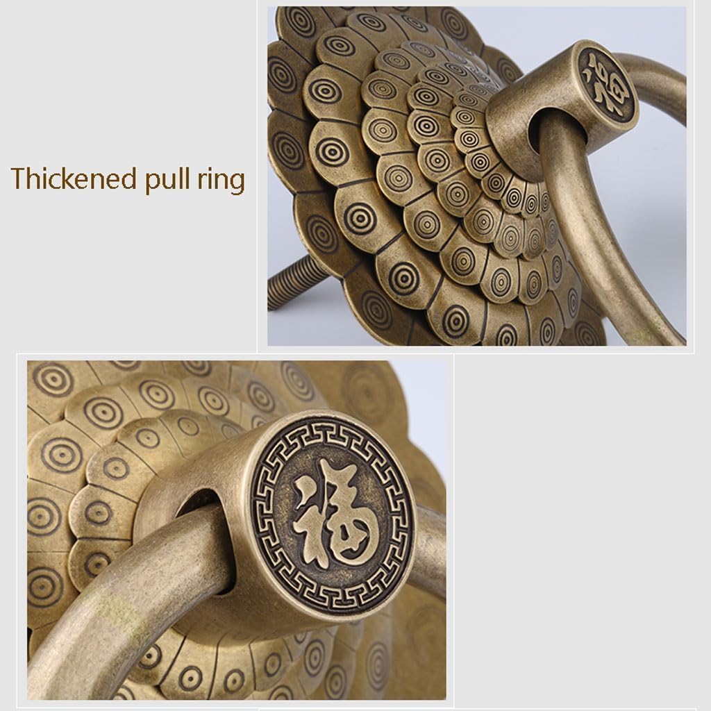 TIST Iron Door Knocker for Front Door Heavy Duty Door Knock with Screws Antique Brass Door Handle Chinese Decorative Ring Knocker Surface-Mounted Installation(A,Dia 14cm)