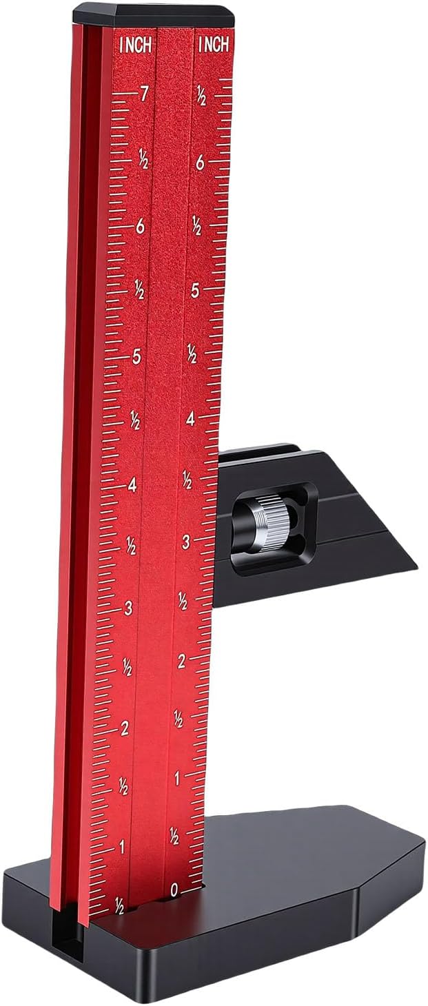 Garosa Saw Table Height Ruler, Precision Dual Scale Measuring Gauge with Sliding Locking Block for Table Saw Setup Workshop Woodworking Aluminum Alloy 0 to 7in 0 to 17cm