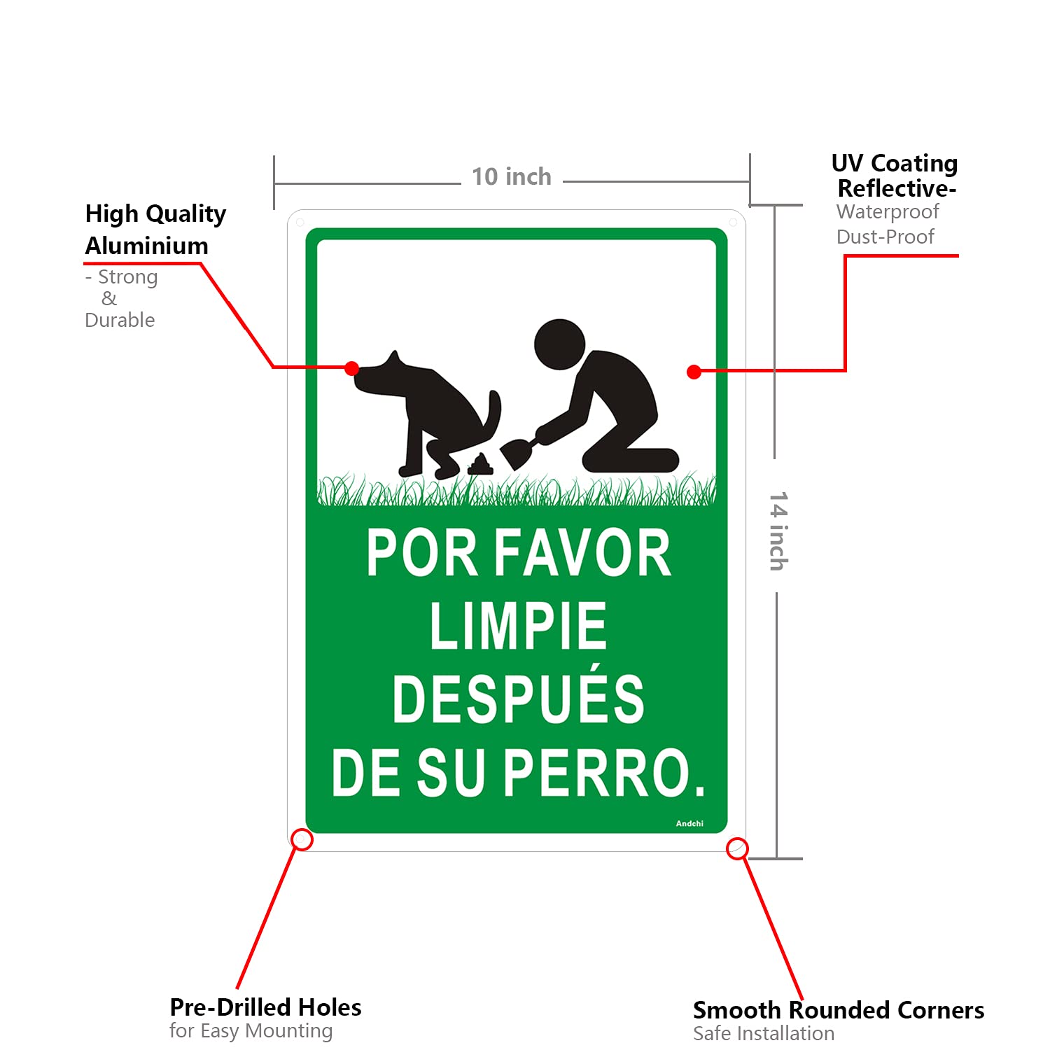 2-Pack Signo de Perro, por Favor LIMPIE DESPUÉS DE SU Perro, Letrero metálico de Aluminio, 25 x 35 cm, Inoxidable para Exteriores, Resistente a la decoloración
