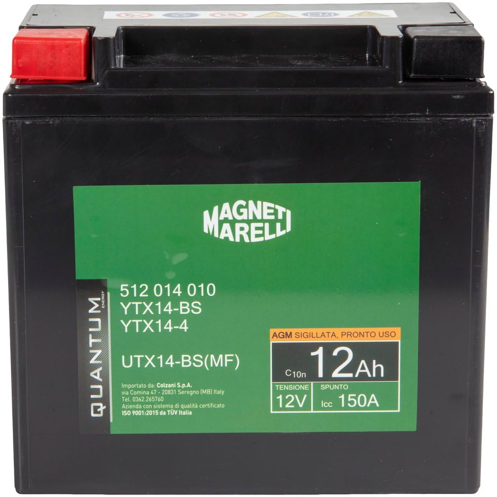 Quantum Energy Magneti Marelli Batteria Quantum 12Ah AGM 150A | Batteria Moto E Scooter 12V - Avviamento Affidabile, Tecnologia AGM E Prestazioni Costanti